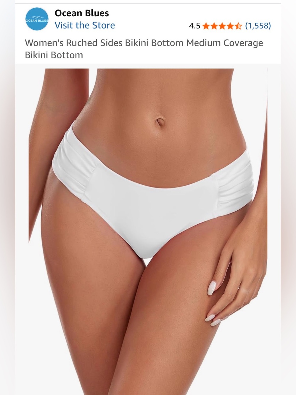 Ocean Blues White Low Rise Bikini Bottom with Ruched Sides